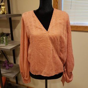 Salmon Pink Wrap Top by The Line Of Style
